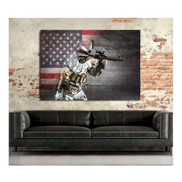 WALL ART Retro USA American Flag/US Military Soldier Canvas Print size12x16 NWT - Picture 6 of 8